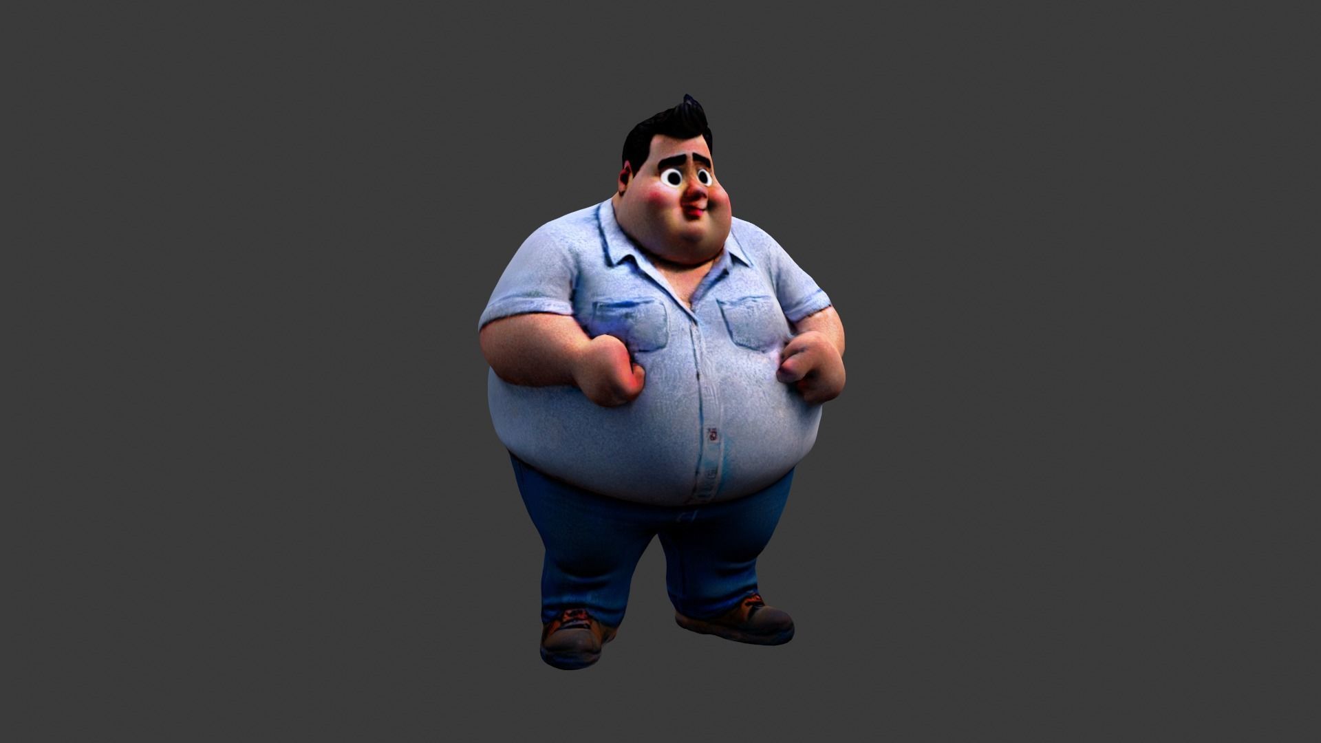 Fat Cartoon Man  Low-poly 3D model_4
