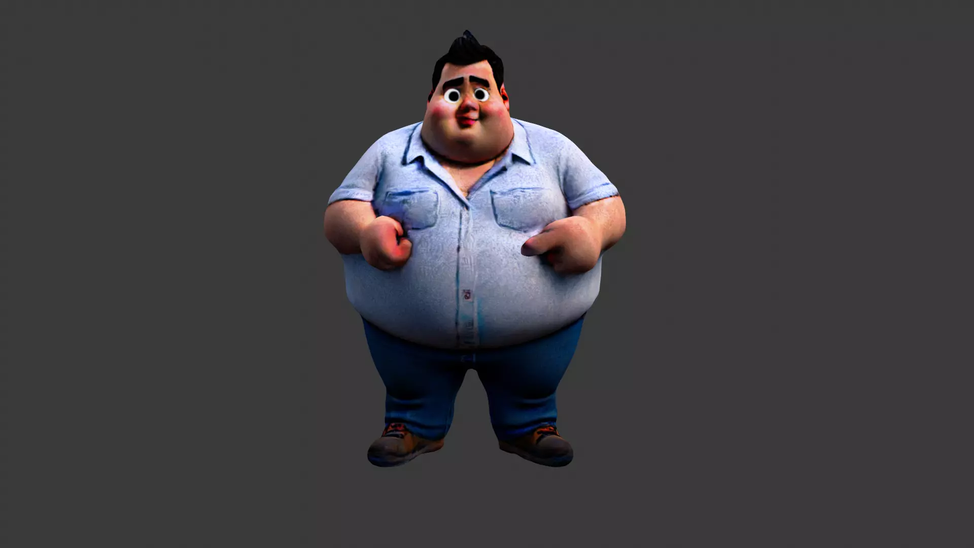 Fat Cartoon Man  Low-poly 3D model_0