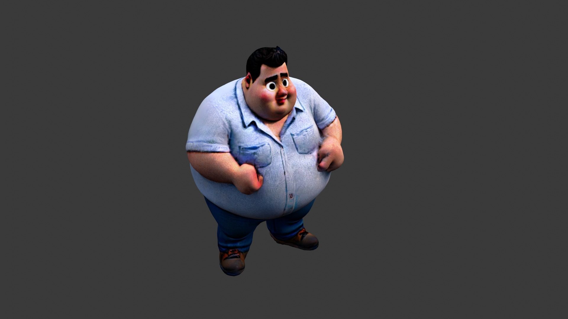 Fat Cartoon Man  Low-poly 3D model_5
