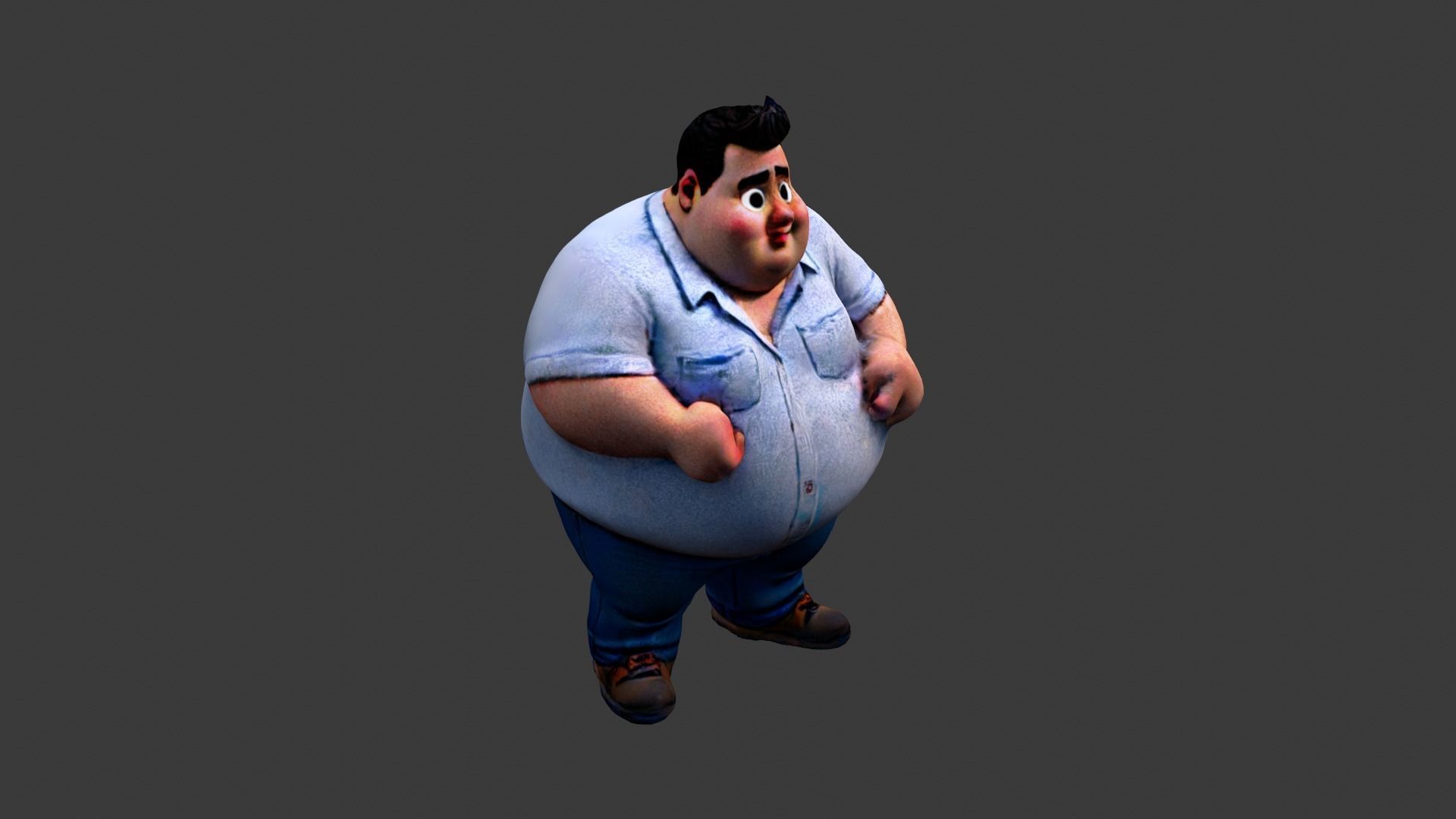 Fat Cartoon Man  Low-poly 3D model_2