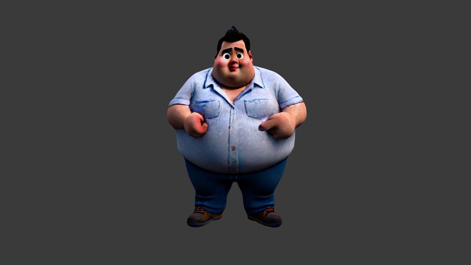 Fat Cartoon Man  Low-poly 3D model_3