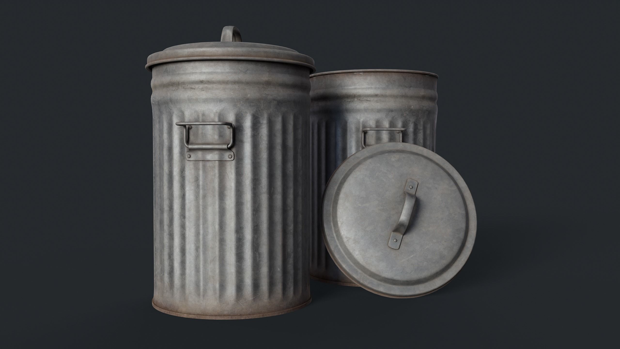 Street Trash Can 45 PBR Game Ready  Low-poly 3D model_4