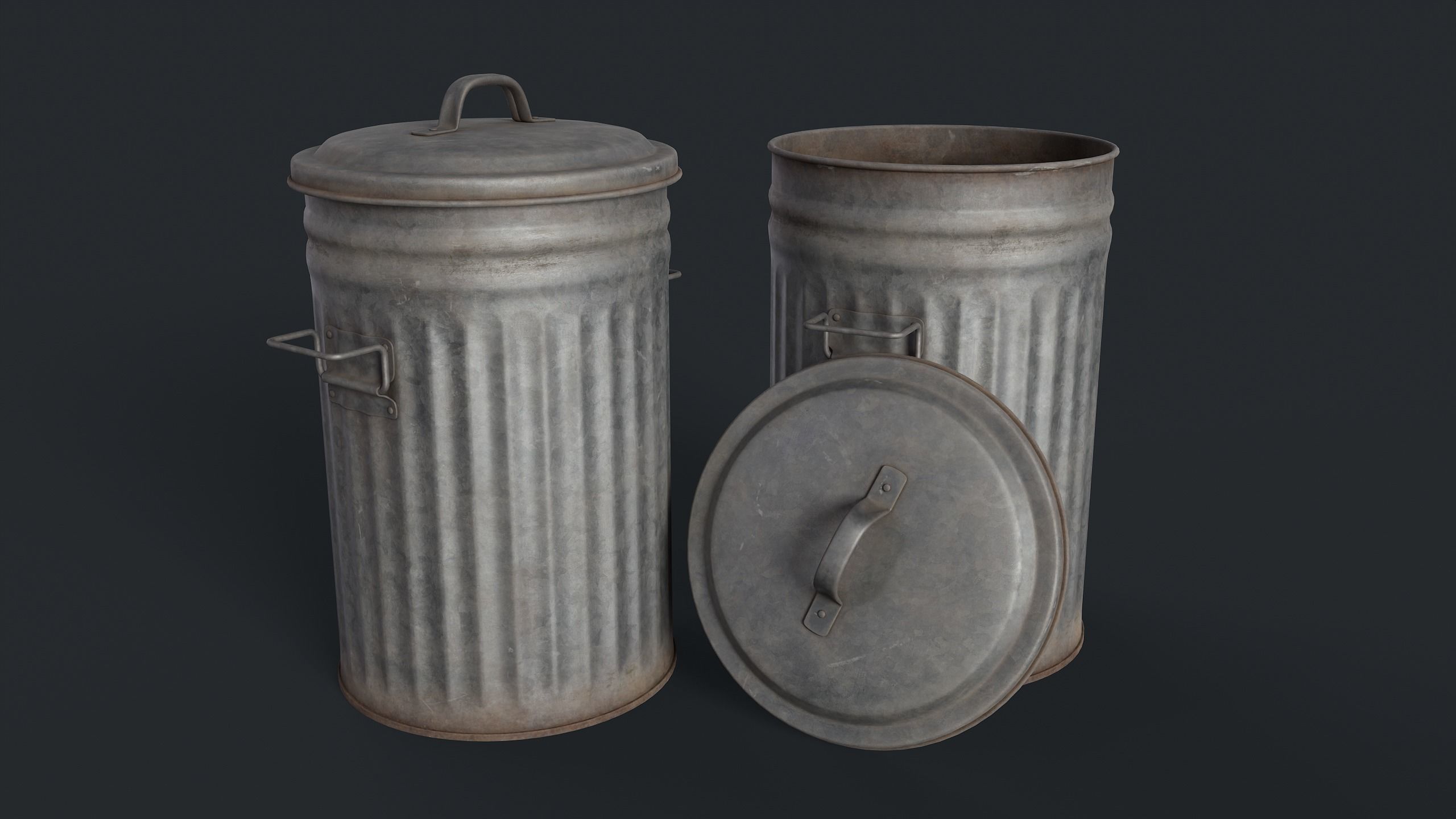 Street Trash Can 45 PBR Game Ready  Low-poly 3D model_3