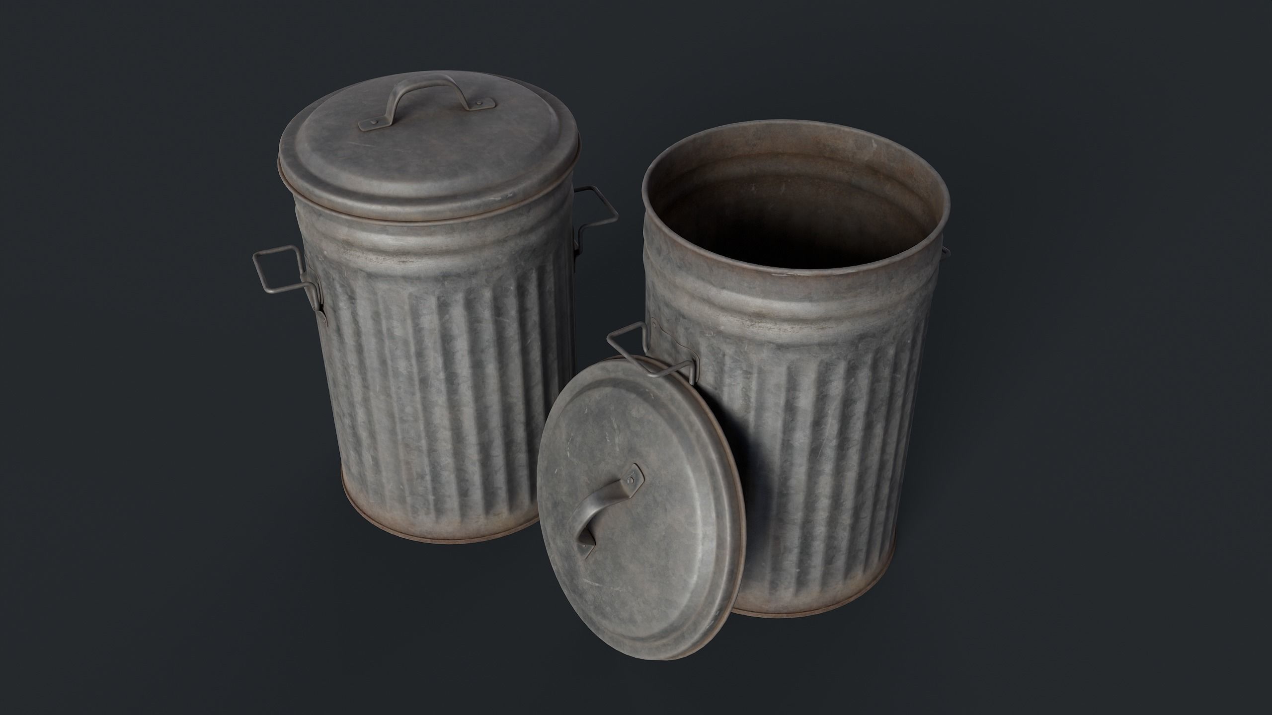 Street Trash Can 45 PBR Game Ready  Low-poly 3D model_2