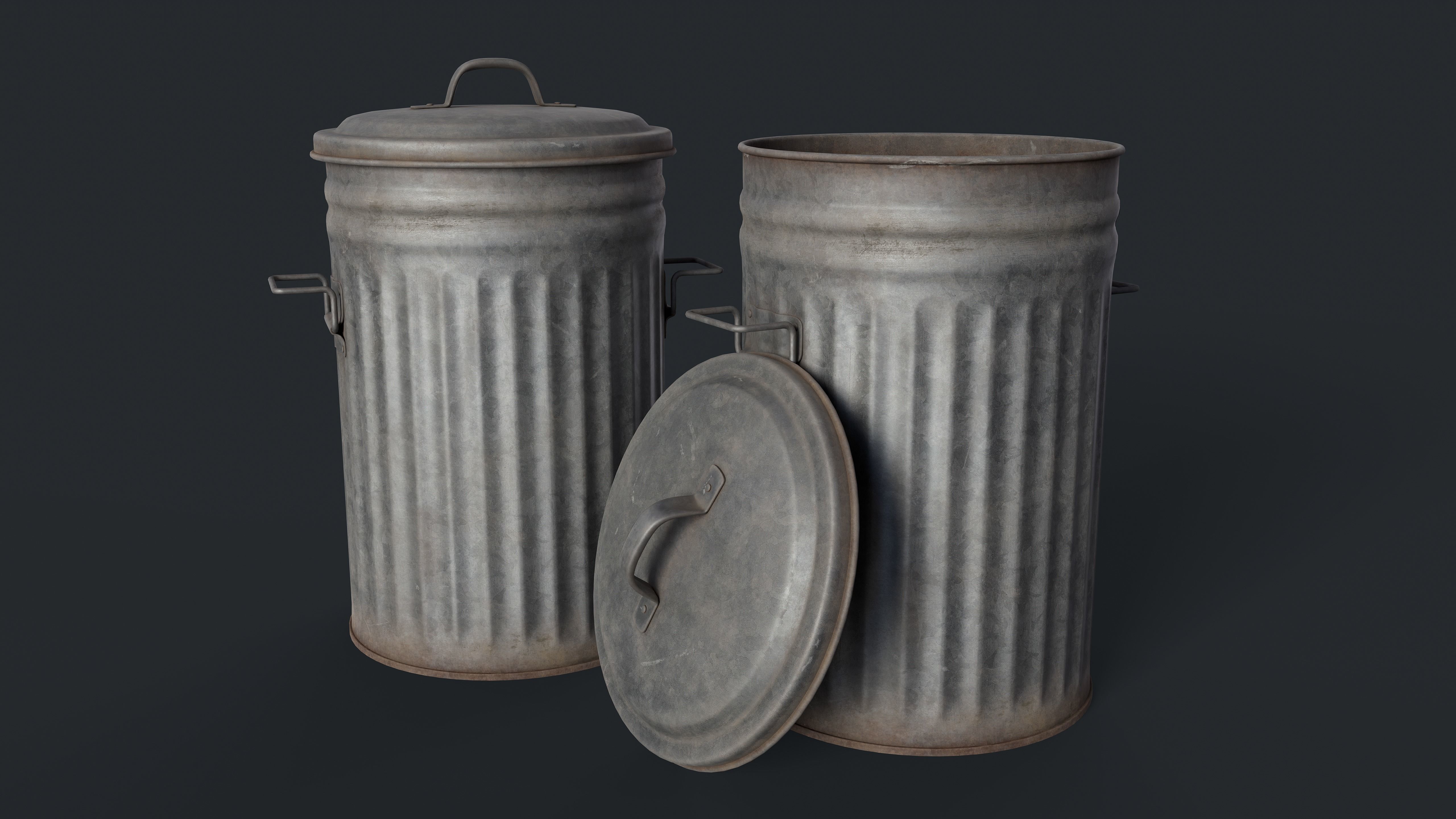 Street Trash Can 45 PBR Game Ready  Low-poly 3D model_1
