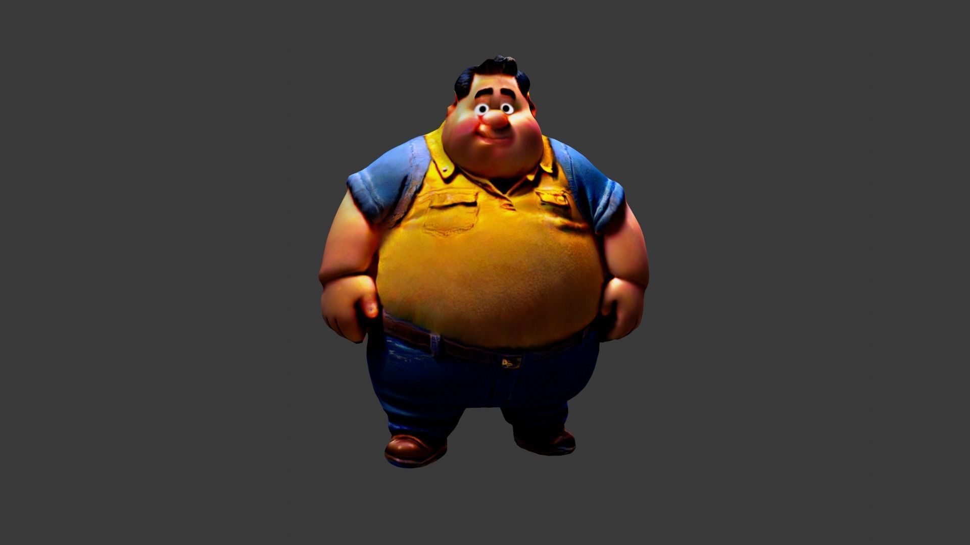 Man Fat Character Cartoon Low-poly 3D model_3