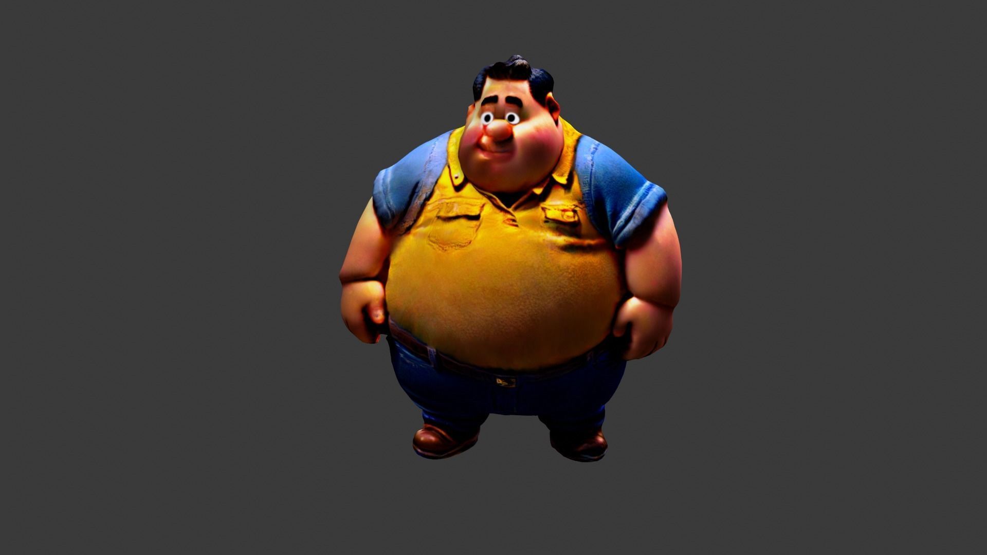 Man Fat Character Cartoon Low-poly 3D model_1