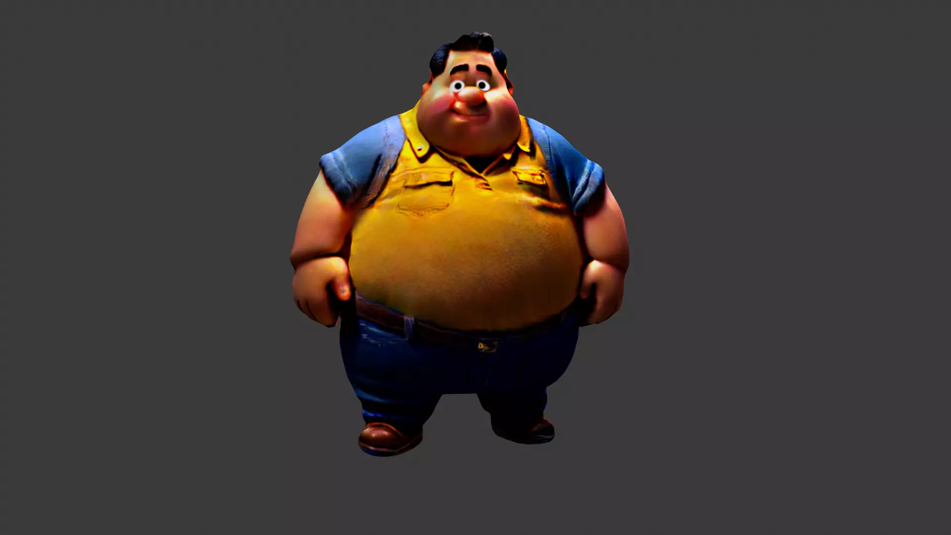 Man Fat Character Cartoon Low-poly 3D model_0