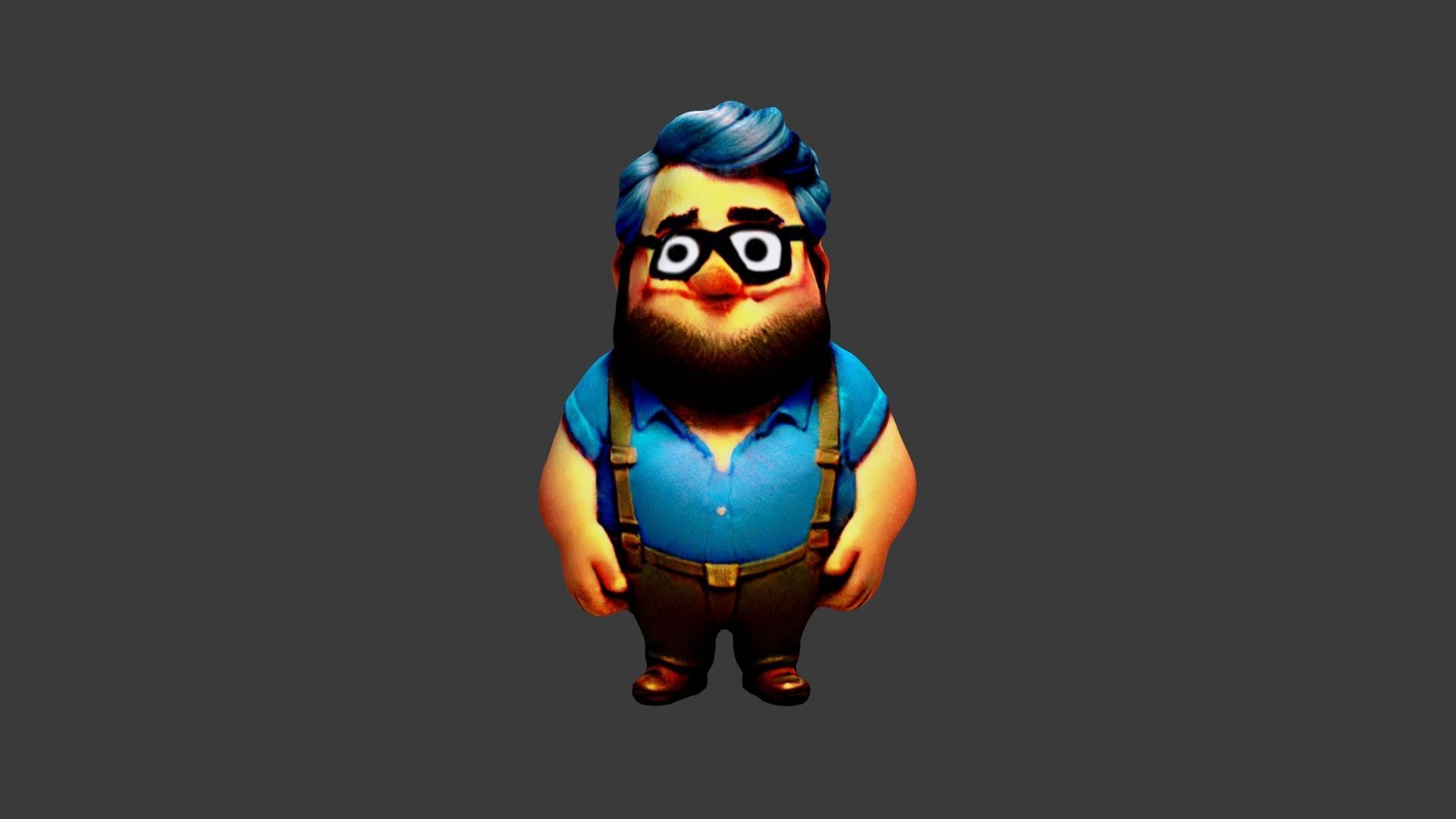 Man Fat Character Cartoon Low-poly 3D model_3