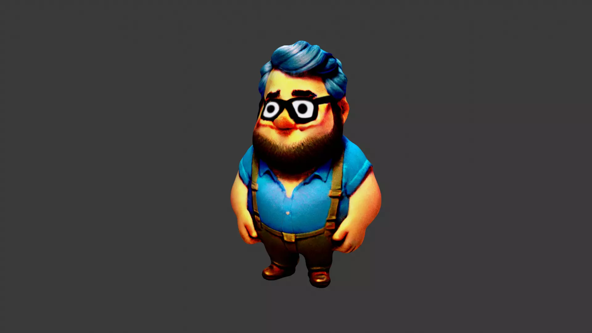 Man Fat Character Cartoon Low-poly 3D model_0