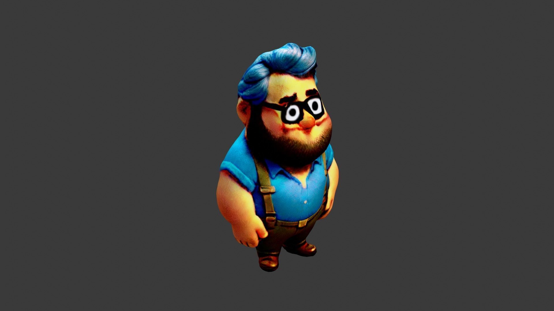 Man Fat Character Cartoon Low-poly 3D model_2