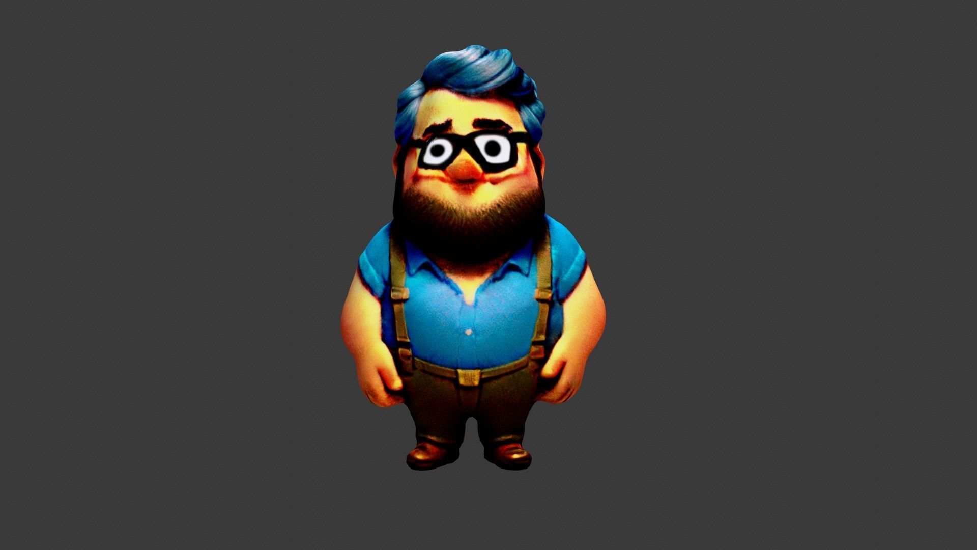 Man Fat Character Cartoon Low-poly 3D model_1