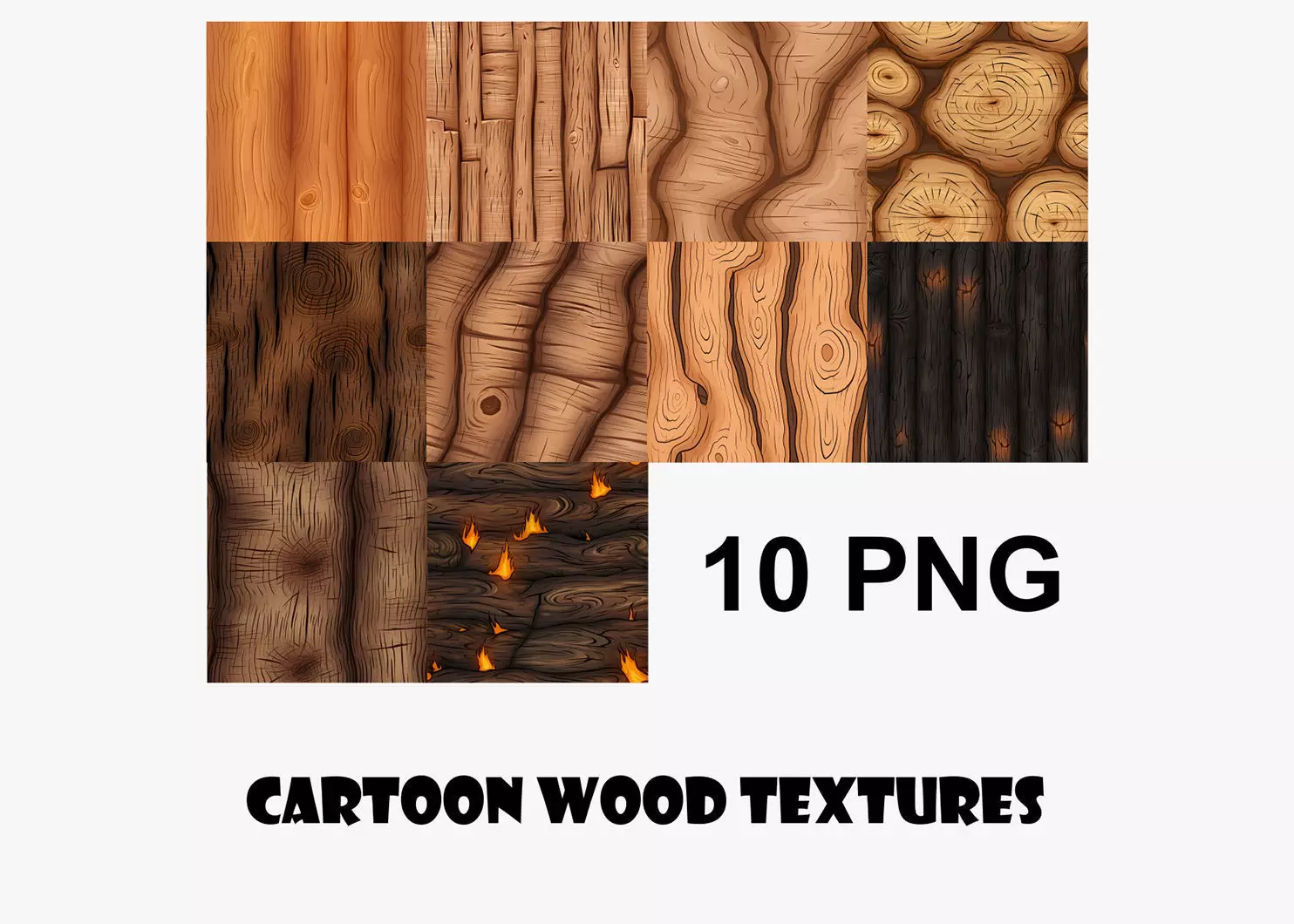 Cartoon Wood Textures Pack 02 - 10x PNG Texture