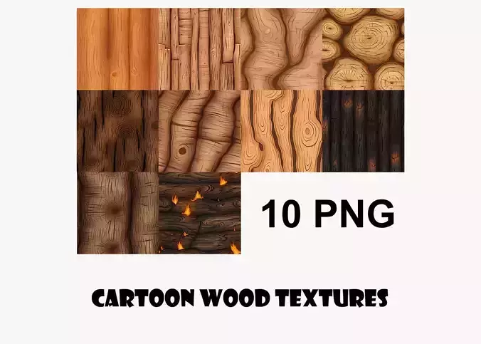 Cartoon Wood Textures Pack 02 - 10x PNG Texture