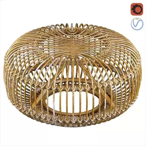 Mid century wicker rattan pouf Italy 1950s