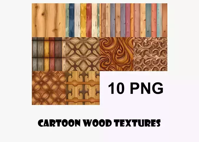 Cartoon Wood Textures Pack 08 - 10x PNG 