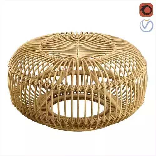 Mid century wicker rattan pouf Italy 1950s