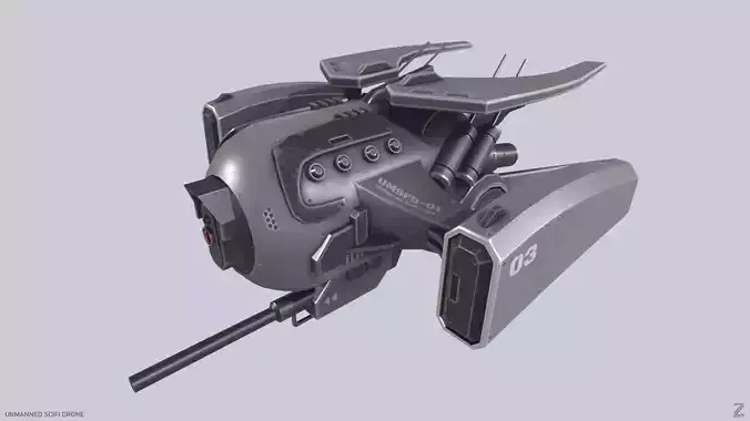 Unmanned Scifi Drone Low-poly 3D model
