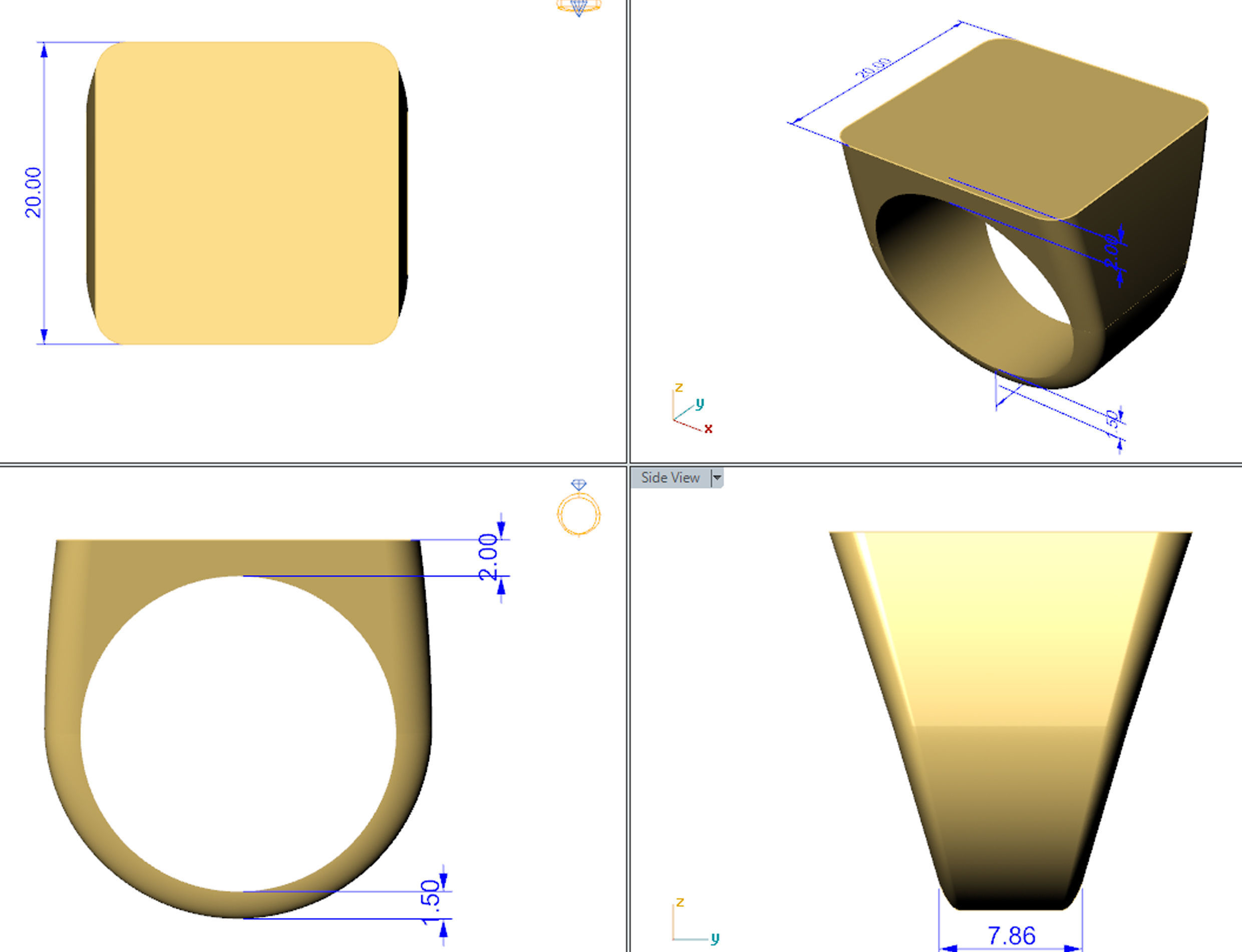 20mm Signet Ring Squareshape Pritable model 3dmodel 3D print model_3