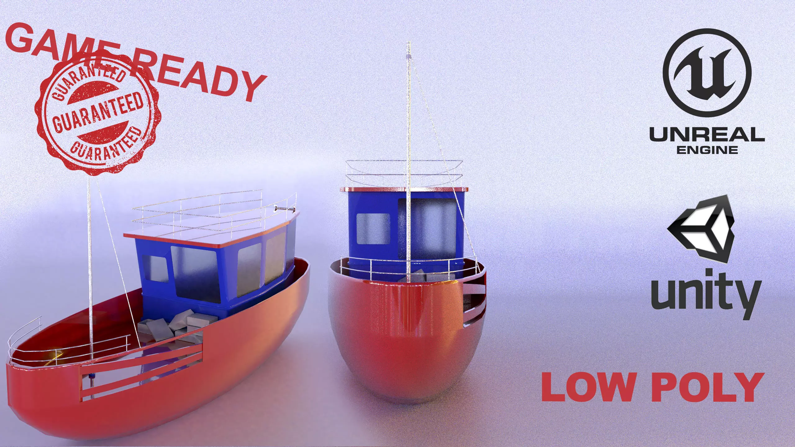 Low Poly Game Ready optimized fishing boat 3d model Low-poly 3D model