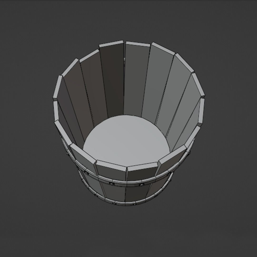 Old wooden bucket Low-poly 3D model_7