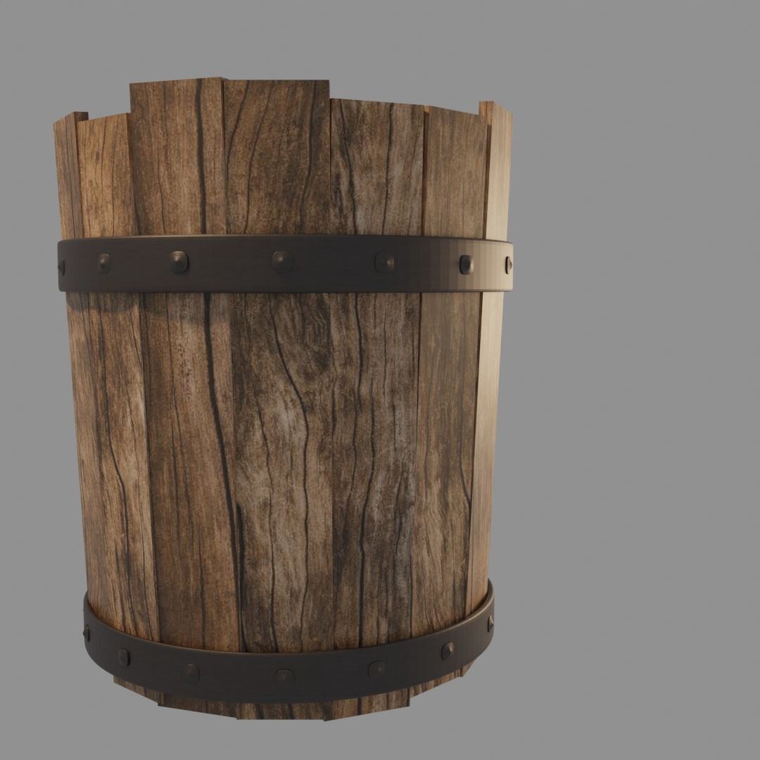 Old wooden bucket Low-poly 3D model_2
