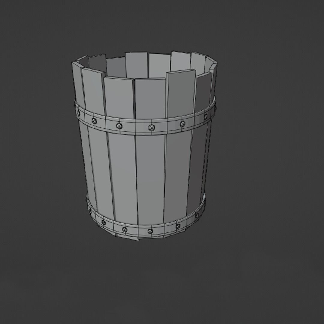Old wooden bucket Low-poly 3D model_6