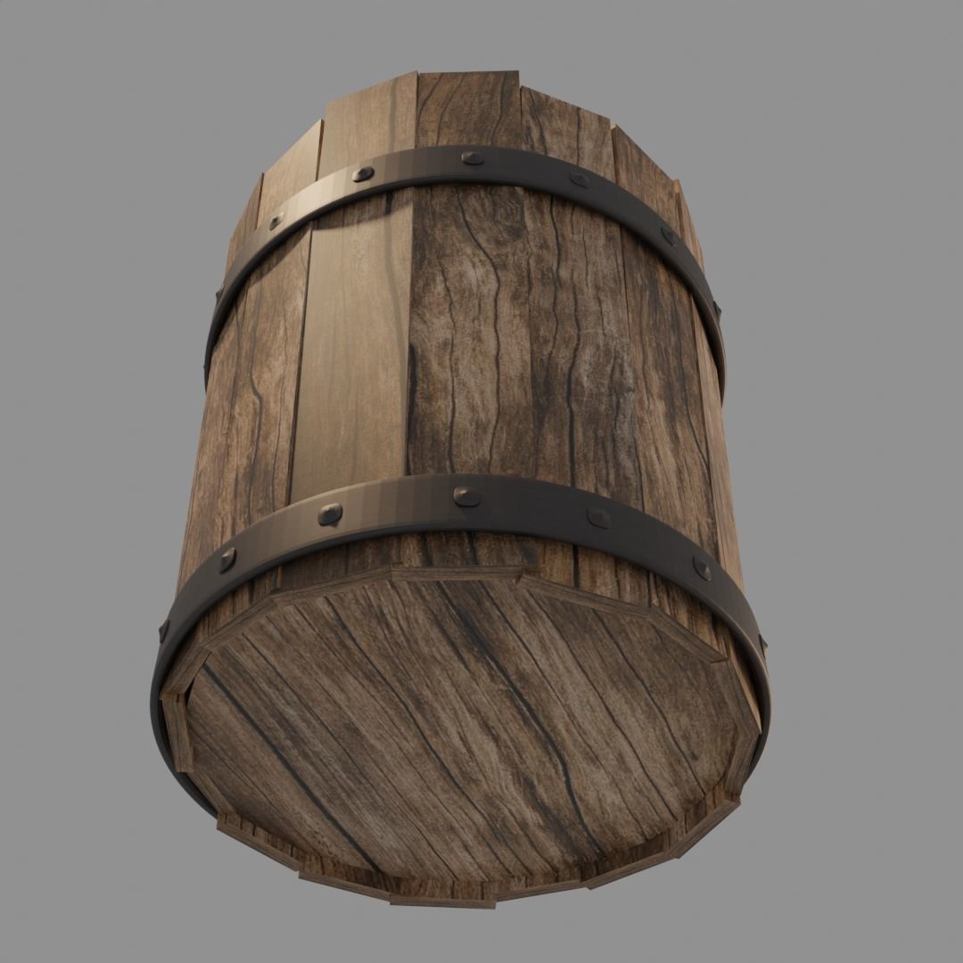 Old wooden bucket Low-poly 3D model_3