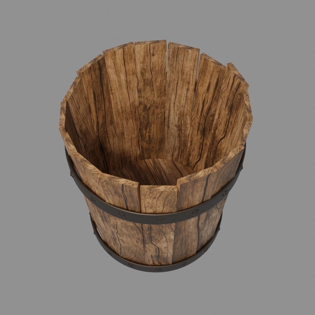 Old wooden bucket Low-poly 3D model_1