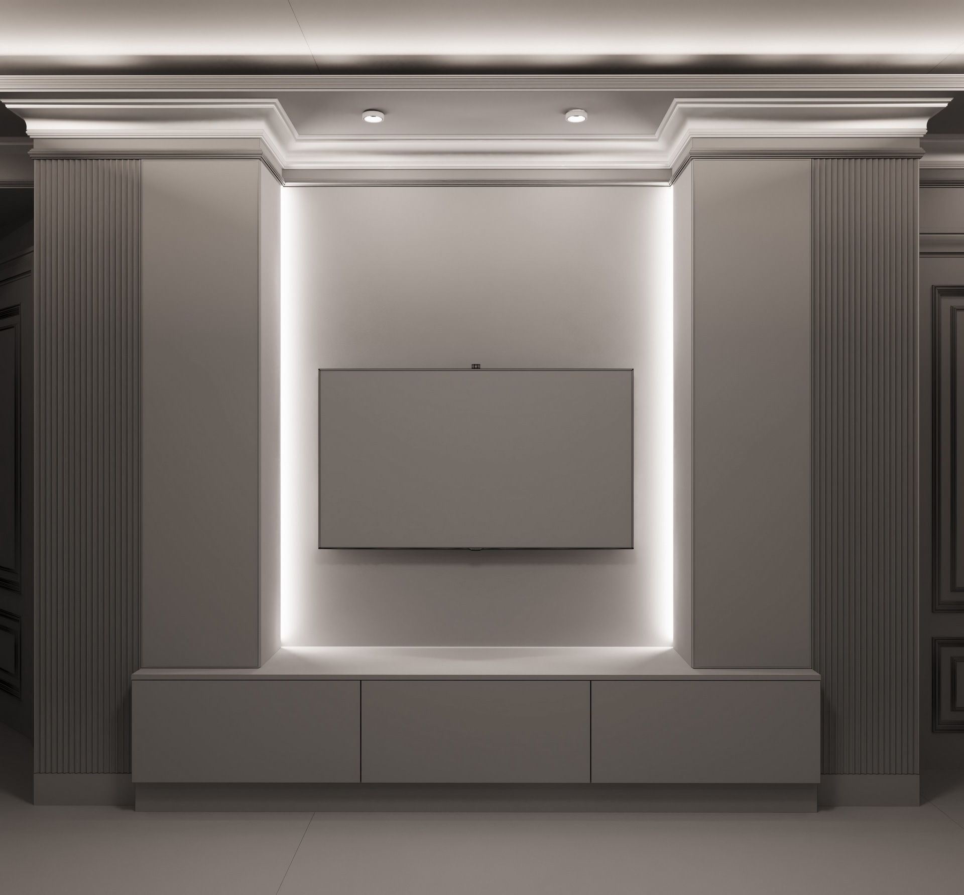 TV wall set 3D model_3