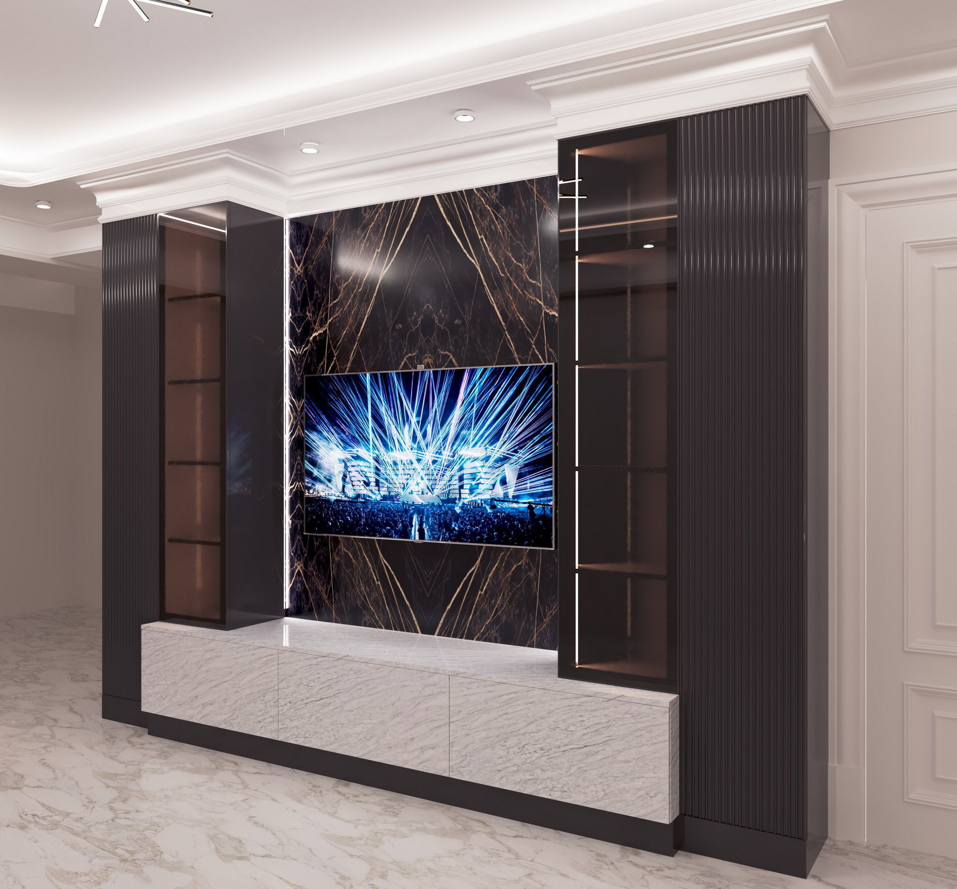 TV wall set 3D model_2