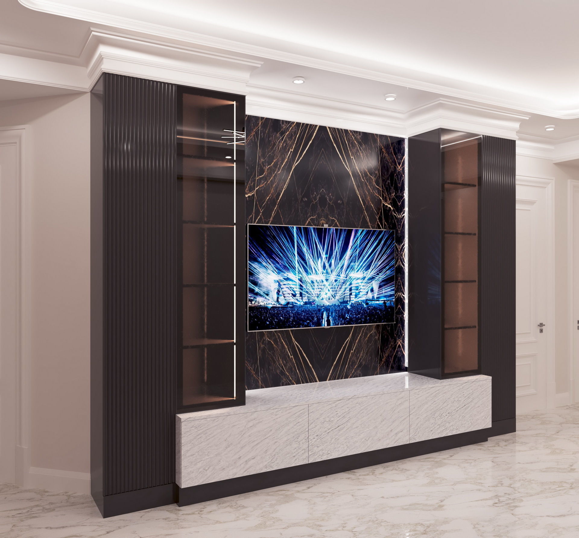 TV wall set 3D model_1