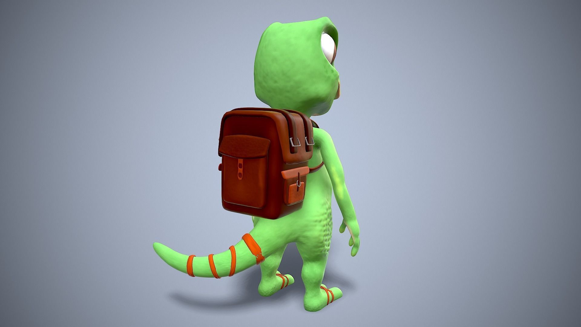 cartoon gecko Traveler Low-poly 3D model_4