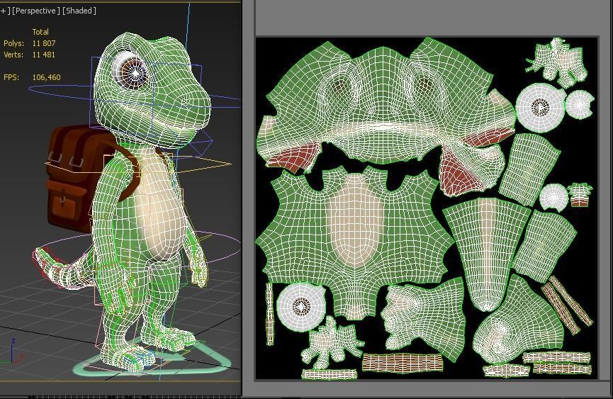 cartoon gecko Traveler Low-poly 3D model_11