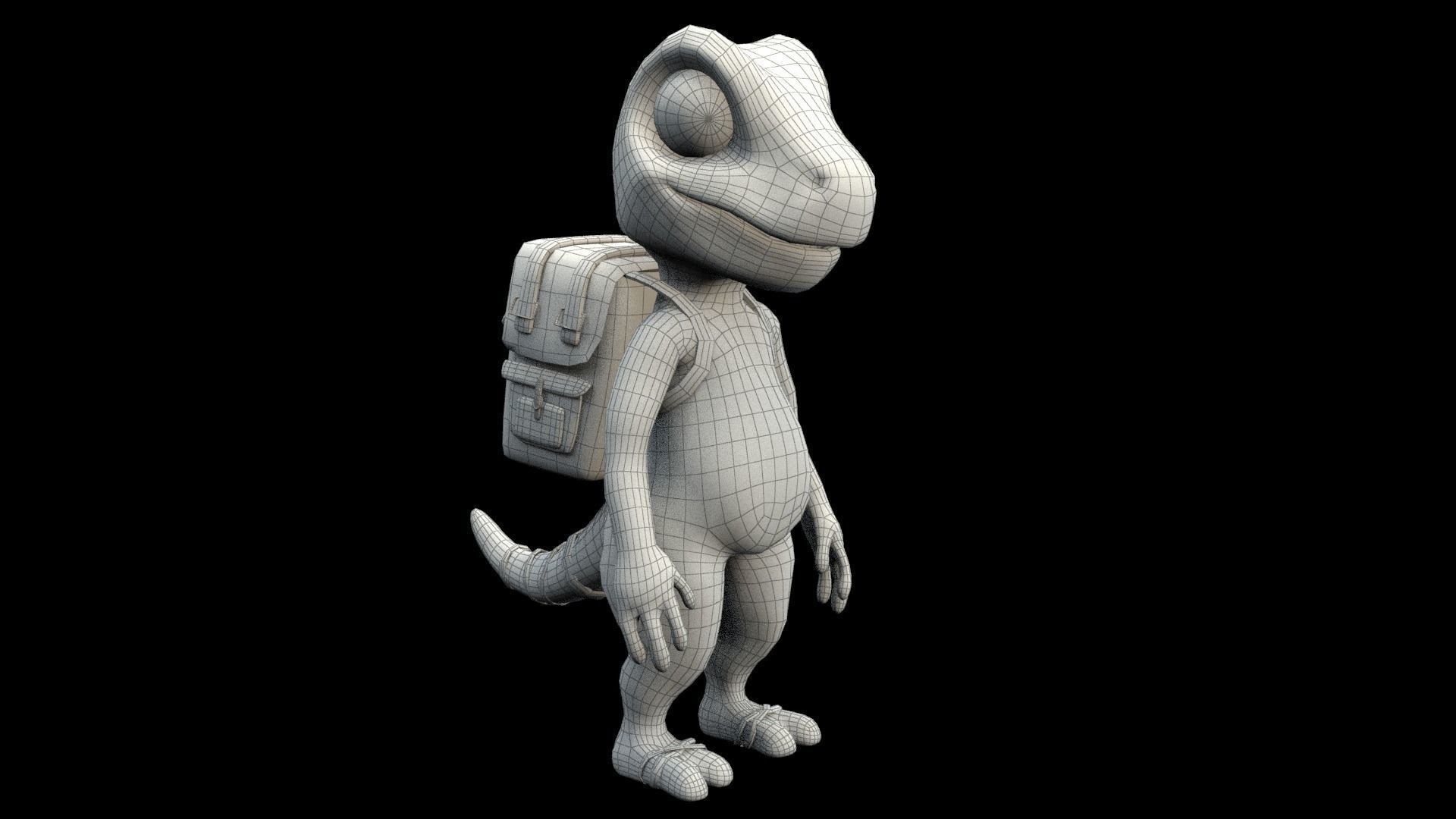 cartoon gecko Traveler Low-poly 3D model_12