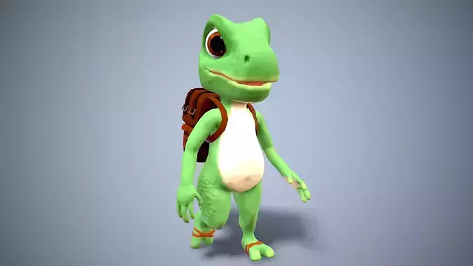 cartoon gecko Traveler Low-poly 3D model
