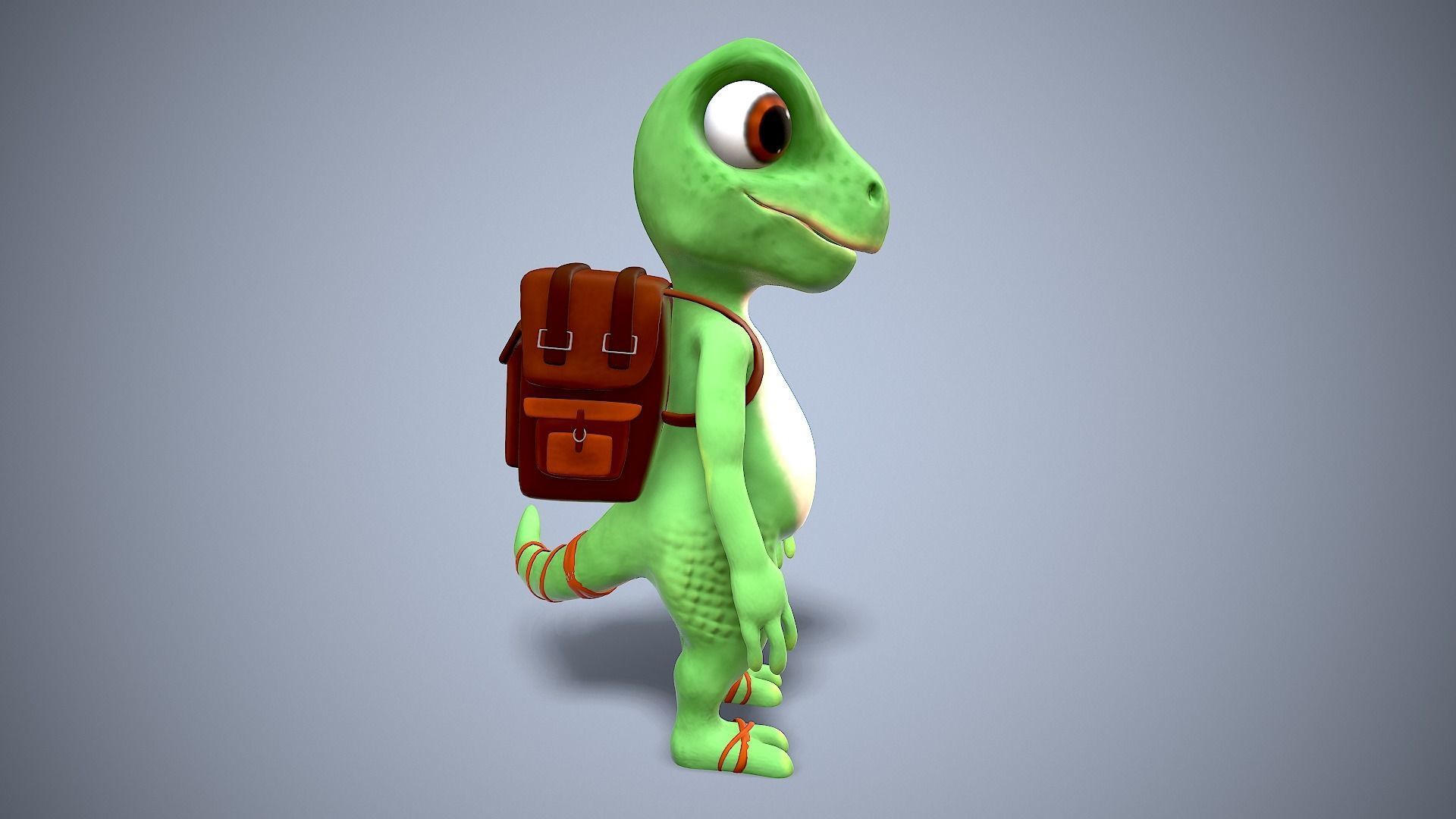 cartoon gecko Traveler Low-poly 3D model_3