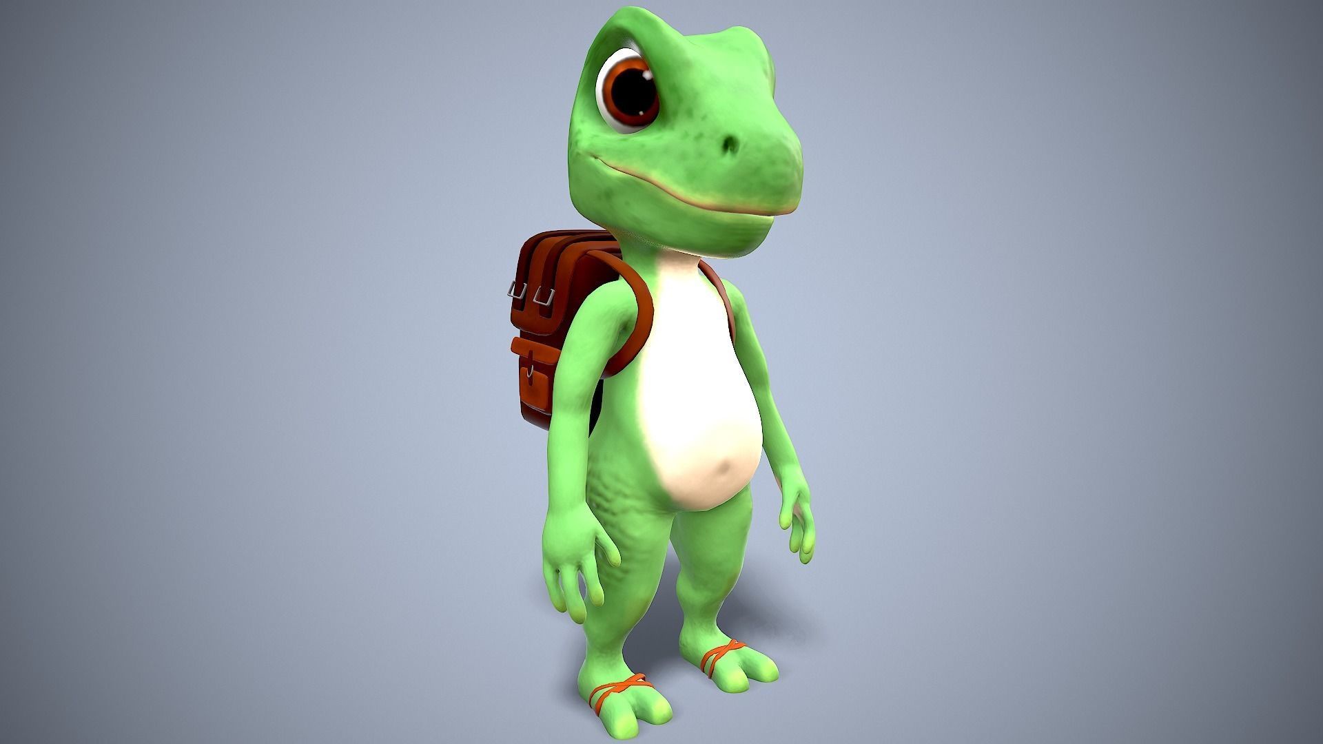 cartoon gecko Traveler Low-poly 3D model_2