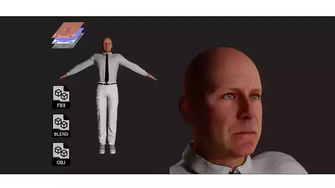 Not Bruce Willis Game-ready Low-poly 3D model
