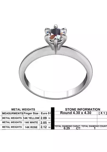 Classic Solitaire Diamond Ring 3DM STL Jewelry Model
