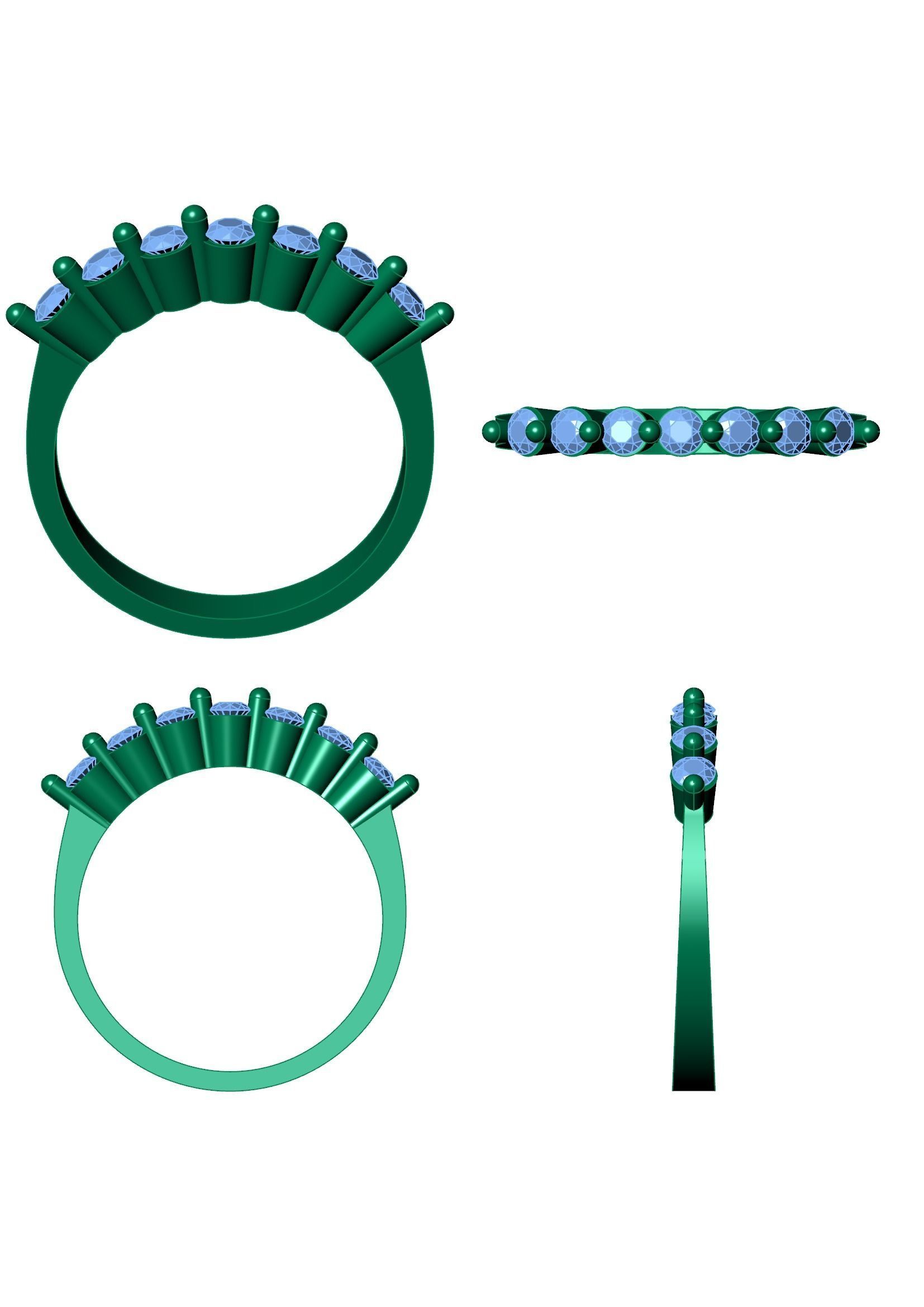 9 Stone Diamond Wedding Band STL 3DM Gold Ring Design 3D print model_13