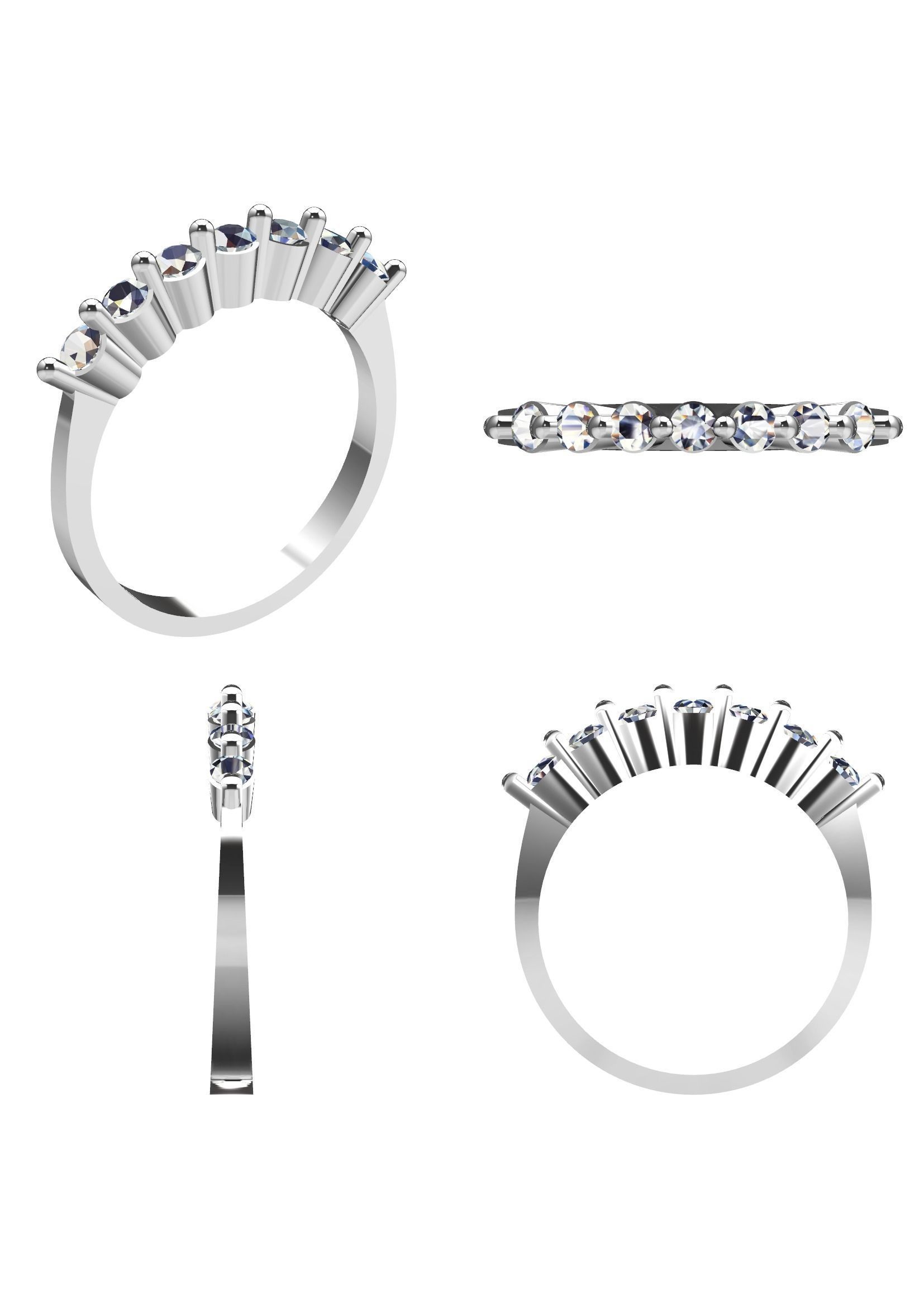 9 Stone Diamond Wedding Band STL 3DM Gold Ring Design 3D print model_11