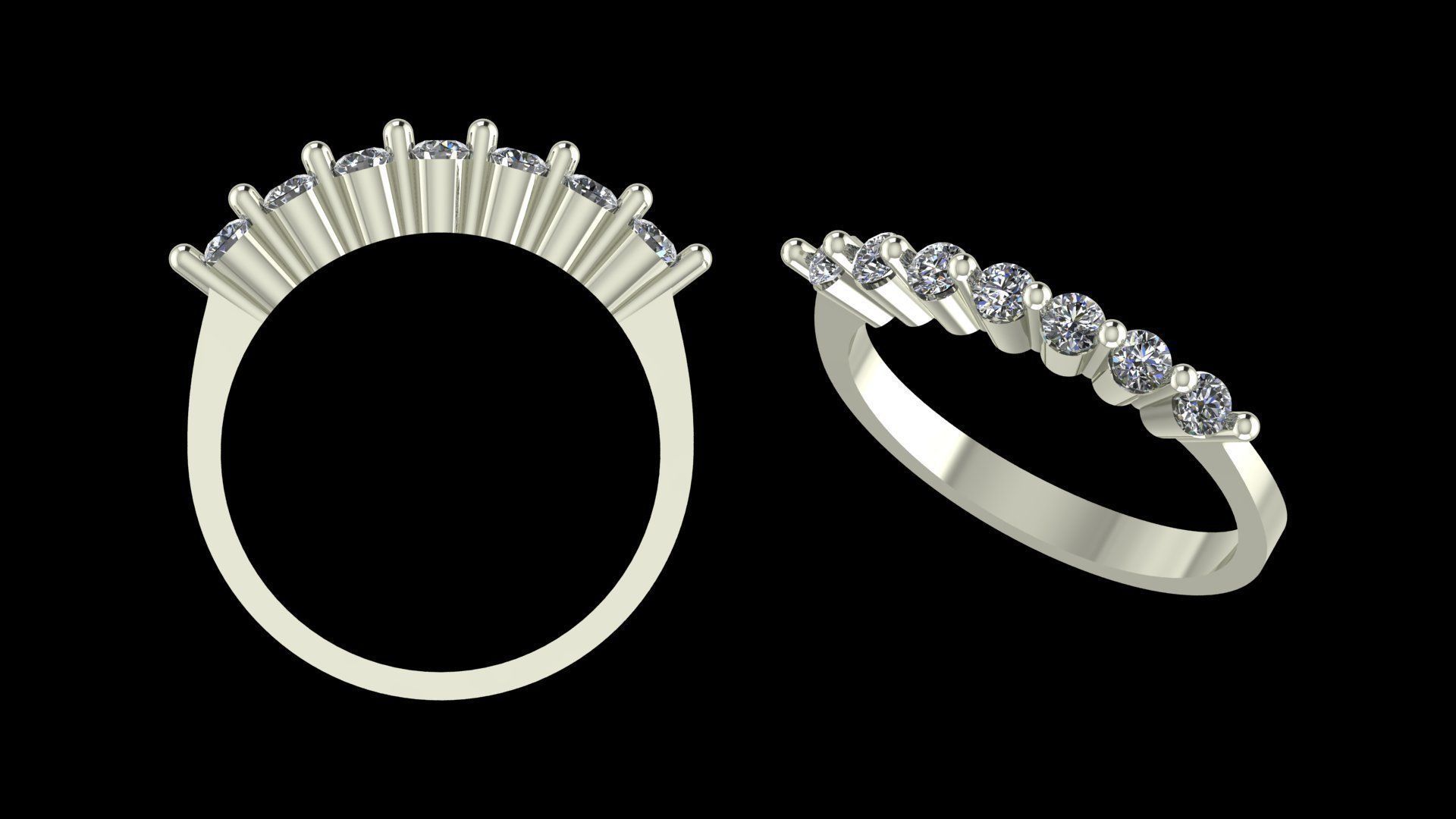 9 Stone Diamond Wedding Band STL 3DM Gold Ring Design 3D print model_8