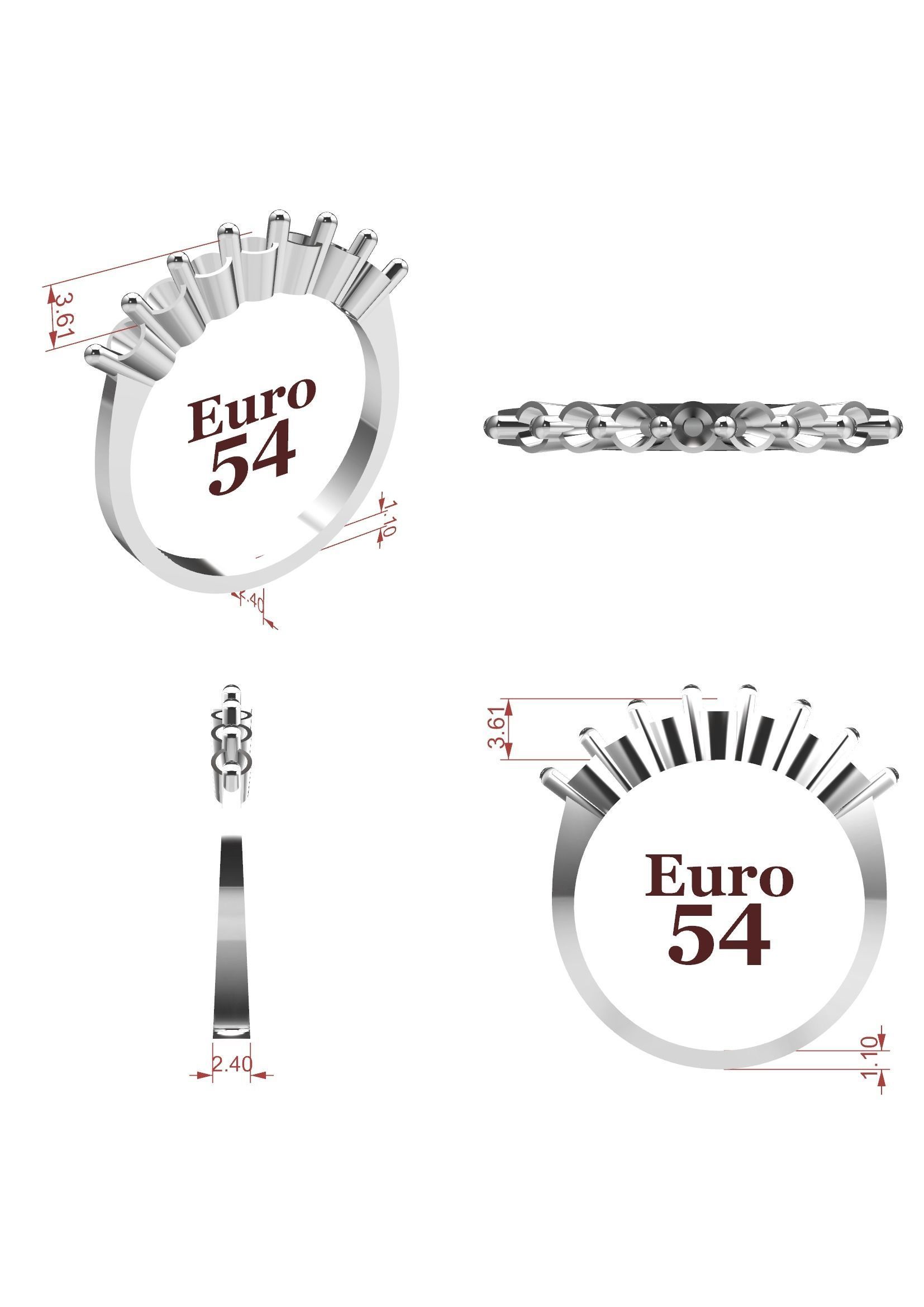 9 Stone Diamond Wedding Band STL 3DM Gold Ring Design 3D print model_12