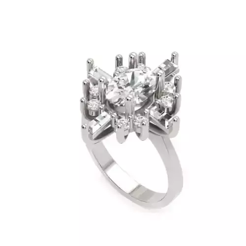 Sunburst Halo Ring - Geometric Baguette  Round Diamond