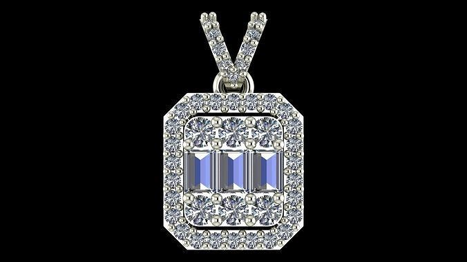 Baguette Diamond Pendant 3D-Printable Ornamental Jewelry Design 3D print model
