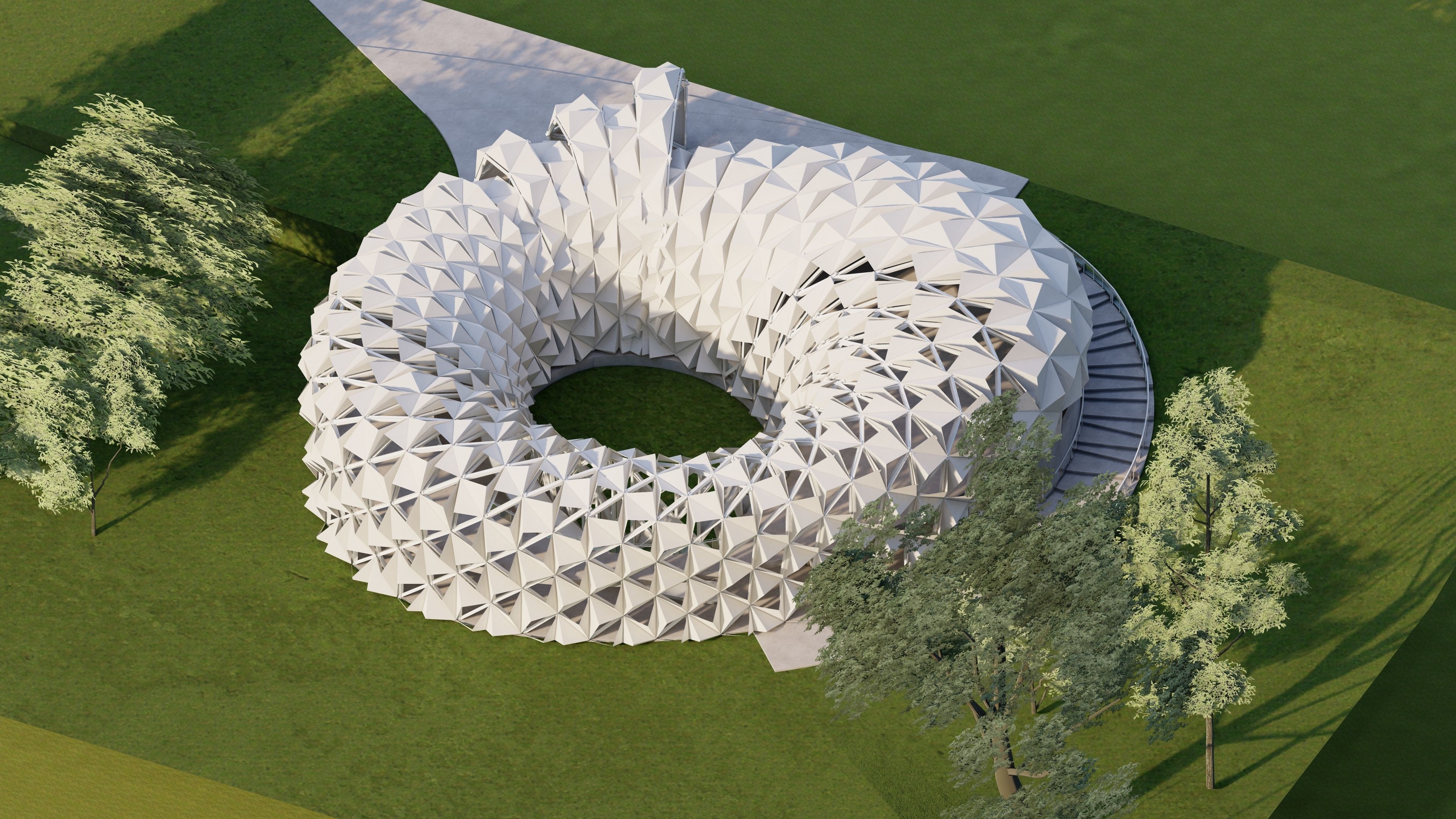 Modern temple with parametric cover 3D model_3