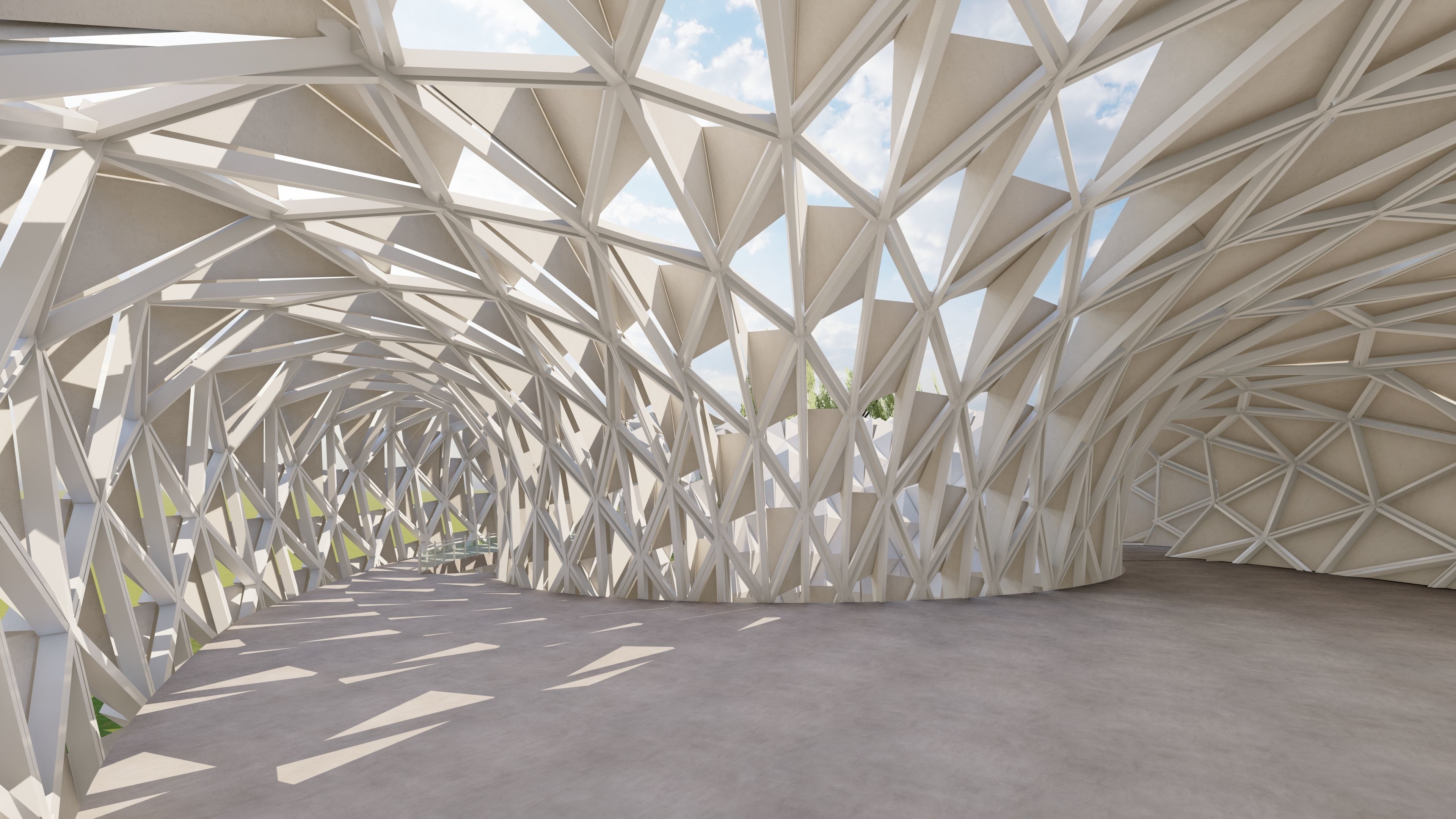 Modern temple with parametric cover 3D model_1