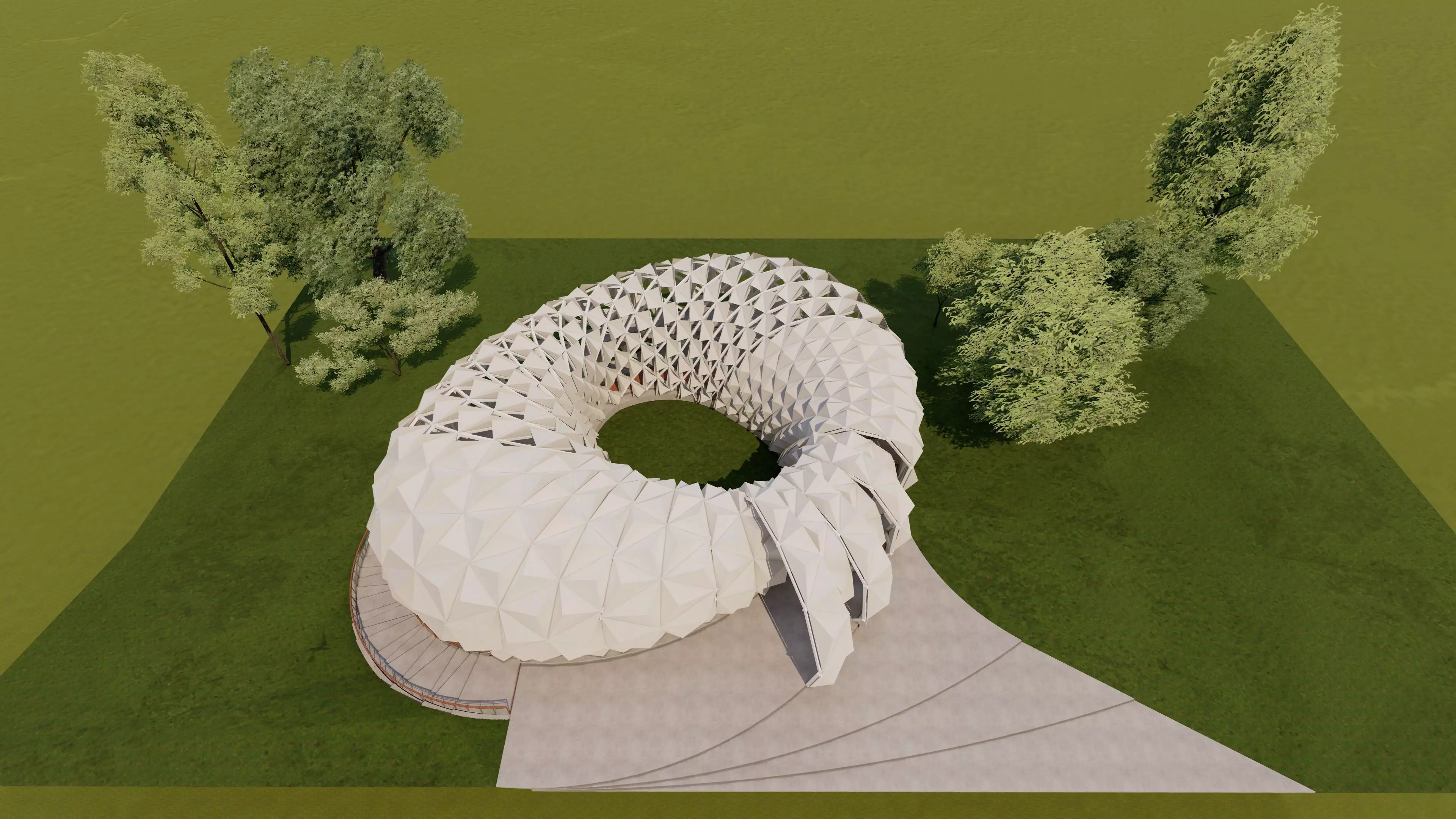 Modern temple with parametric cover 3D model_0
