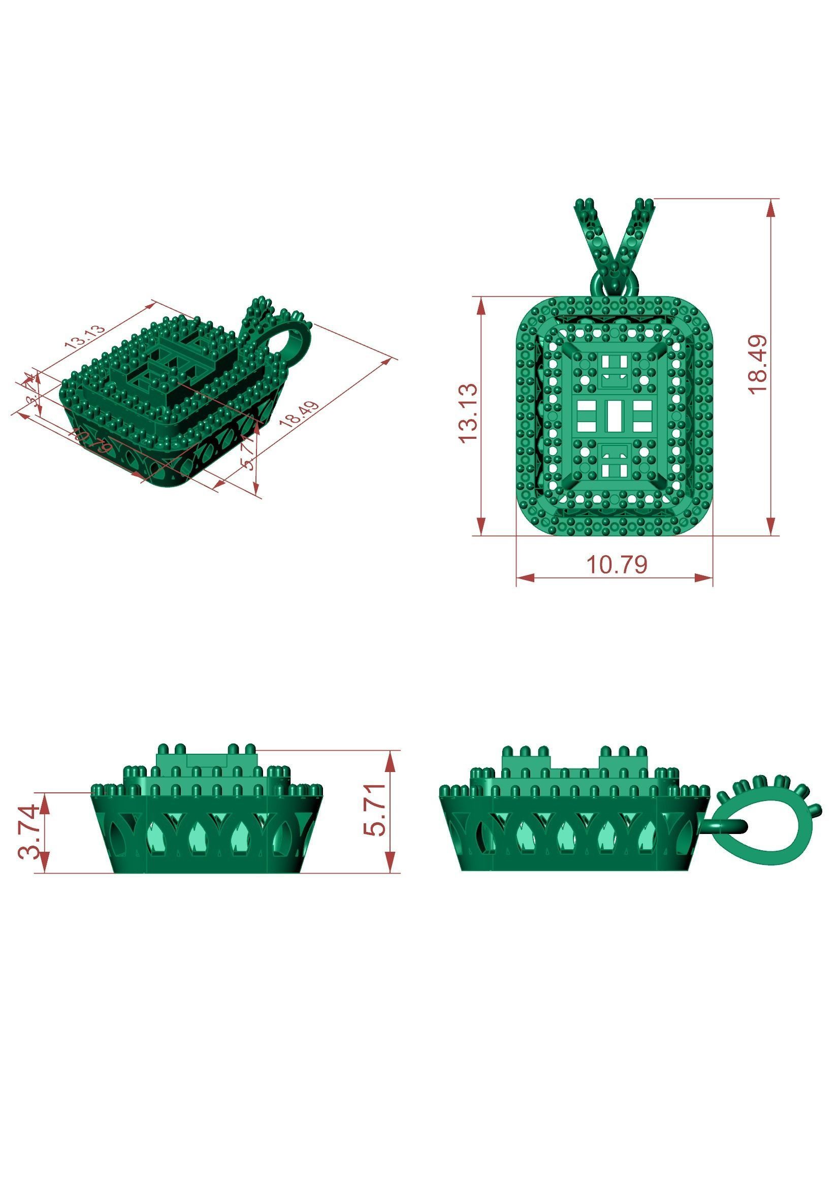 Baguette Diamond Pendant 3D-Printable Ornamental Jewelry Design 3D print model_7